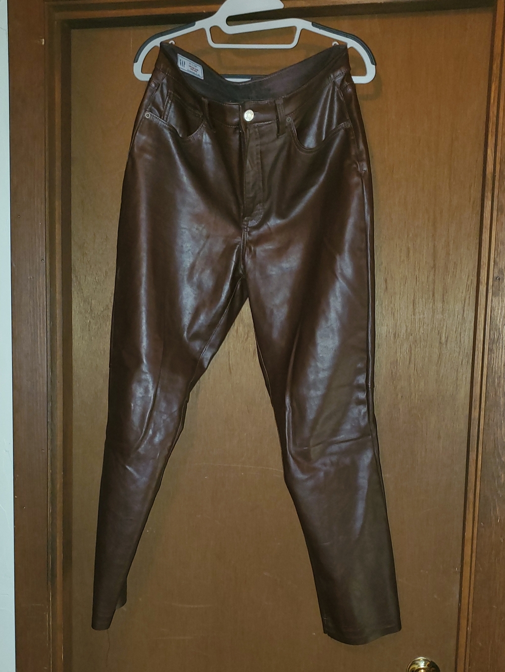 GAP High Rise Vegan Leather Faux Leather Vintage Slim Pants 12R Espresso Brown